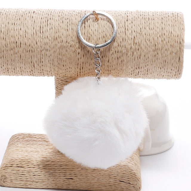 Simple Key CHAIN FUR Ball Pom Pom พวงกุญแจ Pom Pom ขนสัตว์กระต่ายเทียมพวงกุญแจสัตว์สำหรับผู้หญิงกระเป๋ารถพวงกุญแจ