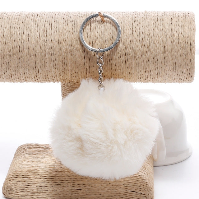 Simple Key CHAIN FUR Ball Pom Pom พวงกุญแจ Pom Pom ขนสัตว์กระต่ายเทียมพวงกุญแจสัตว์สำหรับผู้หญิงกระเป๋ารถพวงกุญแจ