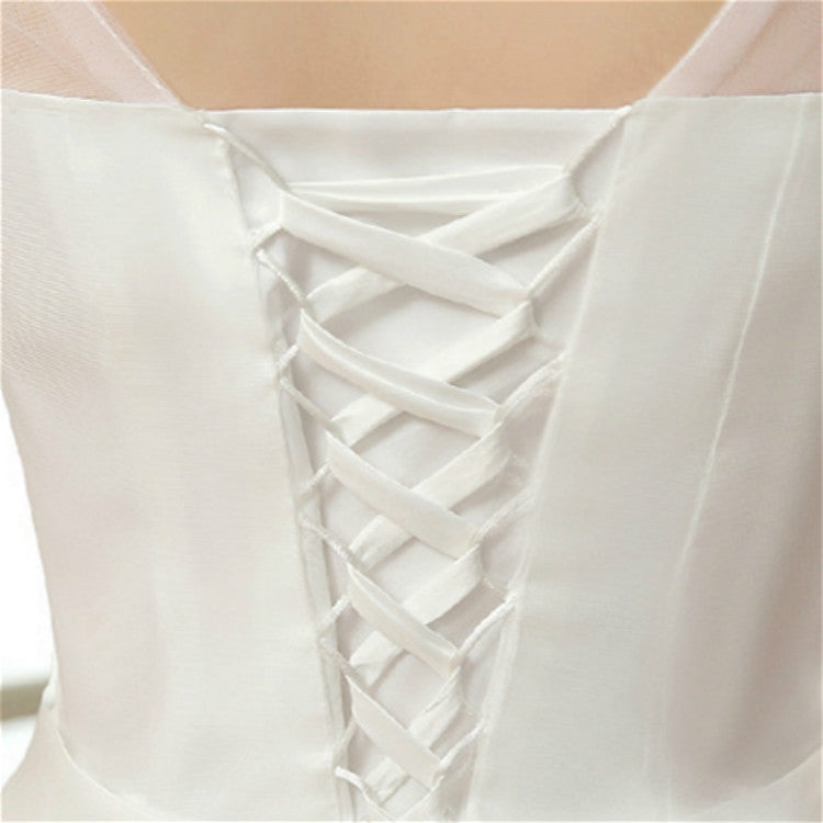 ชุดแต่งงานลูกไม้วินเทจแขนสั้นคอกลมบางเฉียบ, S, M, XL