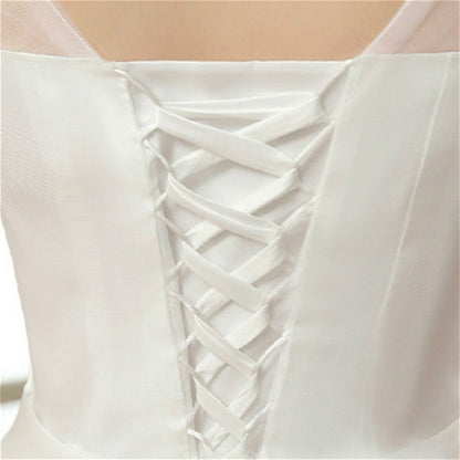 ชุดแต่งงานลูกไม้วินเทจแขนสั้นคอกลมบางเฉียบ, S, M, XL