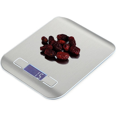 เครื่องชั่งอาหารสแตนเลสแบบดิจิตอลมัลติฟังก์ชั่นพร้อมจอแสดงผล LCD, 5kg/1g, Rose Gold, 5kg/1g, Silver