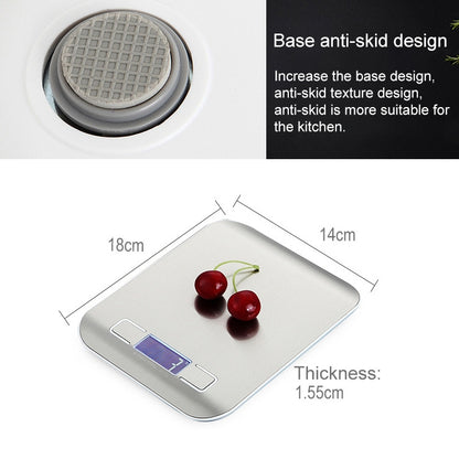เครื่องชั่งอาหารสแตนเลสแบบดิจิตอลมัลติฟังก์ชั่นพร้อมจอแสดงผล LCD, 5kg/1g, Rose Gold, 5kg/1g, Silver