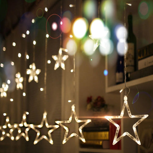 220V EU Plug LED Star Light ไฟคริสต์มาสในร่ม/กลางแจ้งตกแต่ง Love ผ้าม่านโคมไฟสำหรับวันหยุดงานแต่งงานแสง