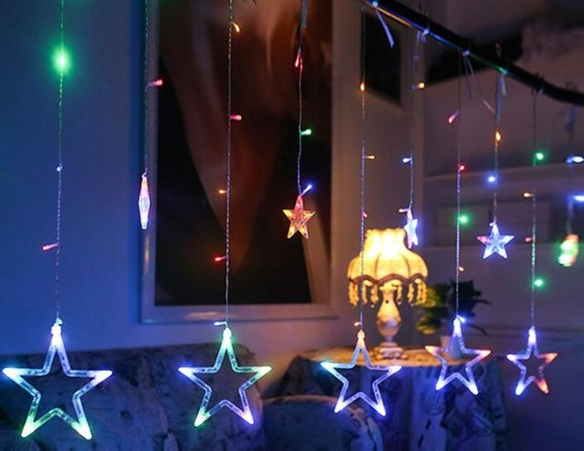 220V EU Plug LED Star Light ไฟคริสต์มาสในร่ม/กลางแจ้งตกแต่ง Love ผ้าม่านโคมไฟสำหรับวันหยุดงานแต่งงานแสง