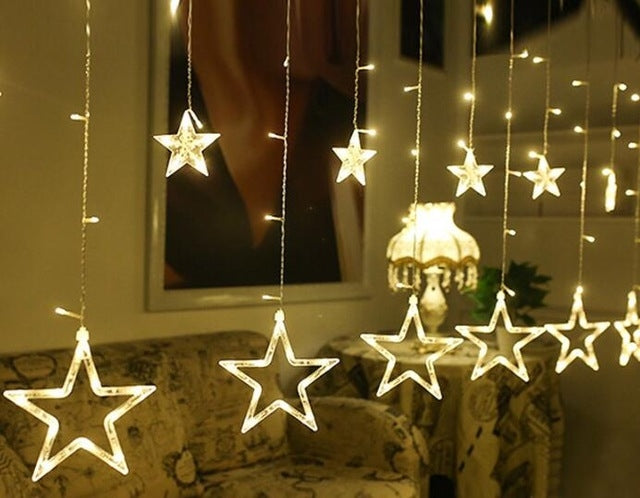 220V EU Plug LED Star Light ไฟคริสต์มาสในร่ม/กลางแจ้งตกแต่ง Love ผ้าม่านโคมไฟสำหรับวันหยุดงานแต่งงานแสง