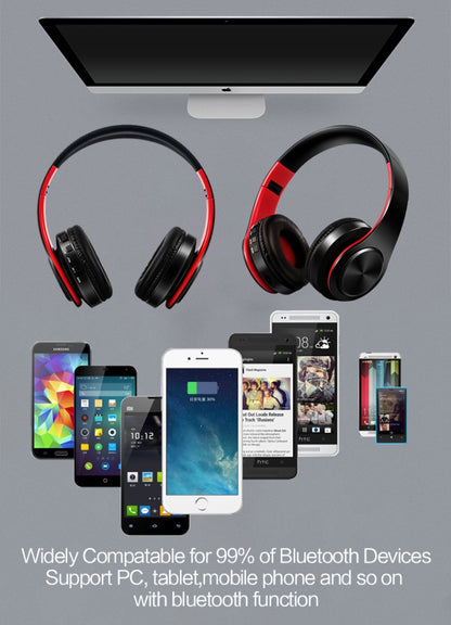 หูฟังบลูทูธไร้สายสเตอริโอไฮไฟสเตอริโอสำหรับแท็บเล็ต Xiaomi iPhone Sumsamg พร้อมไมโครโฟน รองรับการ์ด SD และ FM