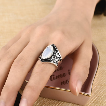 แหวนหินใหญ่เงินวินเทจสำหรับผู้หญิงแฟชั่นเครื่องประดับ Boho โบฮีเมียน