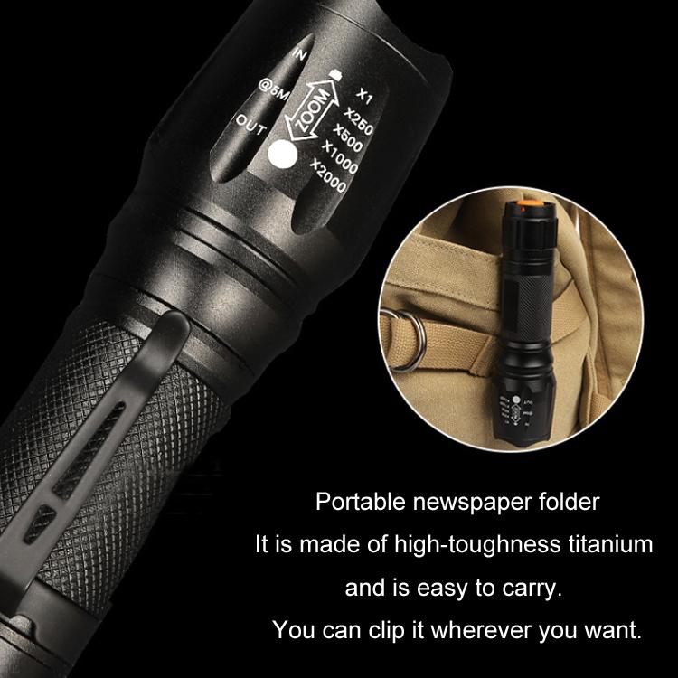 T02 คลิปปากกาไฟฉายขนาดเล็ก T6 Telescopic Zoom ไฟฉาย LED กันน้ำกลางแจ้ง Long Shot Glare ไฟฉาย, T02 Pen Clip