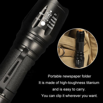 T02 คลิปปากกาไฟฉายขนาดเล็ก T6 Telescopic Zoom ไฟฉาย LED กันน้ำกลางแจ้ง Long Shot Glare ไฟฉาย, T02 Pen Clip