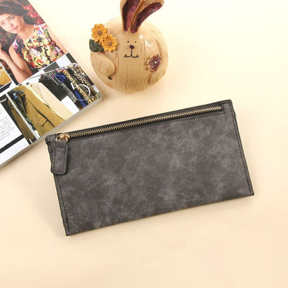 กระเป๋าสตางค์ยาวสุภาพสตรีสไตล์เรียบง่ายกระเป๋าใส่เหรียญหนังกระเป๋าสตางค์บาง