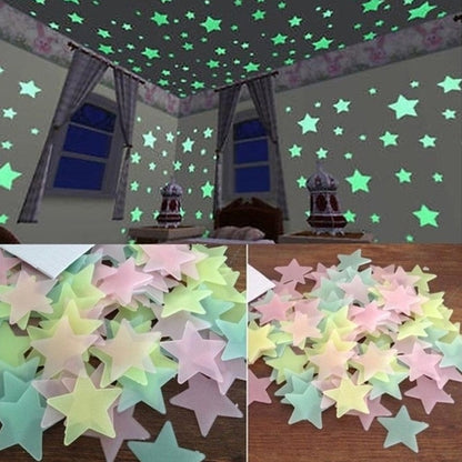 100PC ห้องนอนเด็กเรืองแสงสติ๊กเกอร์ติดผนังดาว