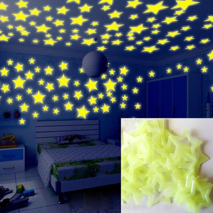 100PC ห้องนอนเด็กเรืองแสงสติ๊กเกอร์ติดผนังดาว