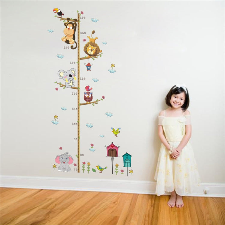 การ์ตูนสัตว์สิงโตลิงนกฮูกช้างวัดความสูง DIY สติ๊กเกอร์ติดผนัง PVC กันน้ำ