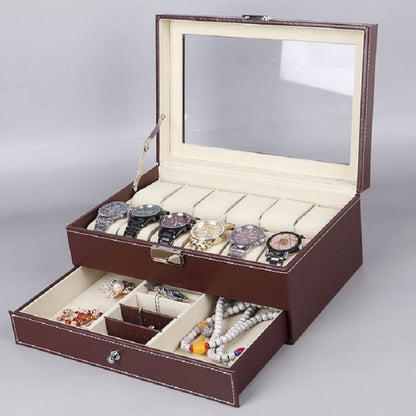 หนัง PU 12 บิตกล่องนาฬิกา Double-Layer เครื่องประดับกล่องกล่อง, PU Leather Brown