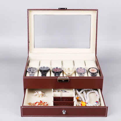 หนัง PU 12 บิตกล่องนาฬิกา Double-Layer เครื่องประดับกล่องกล่อง, PU Leather Brown