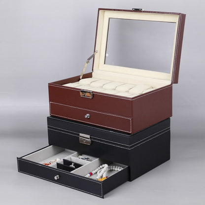 หนัง PU 12 บิตกล่องนาฬิกา Double-Layer เครื่องประดับกล่องกล่อง, PU Leather Brown