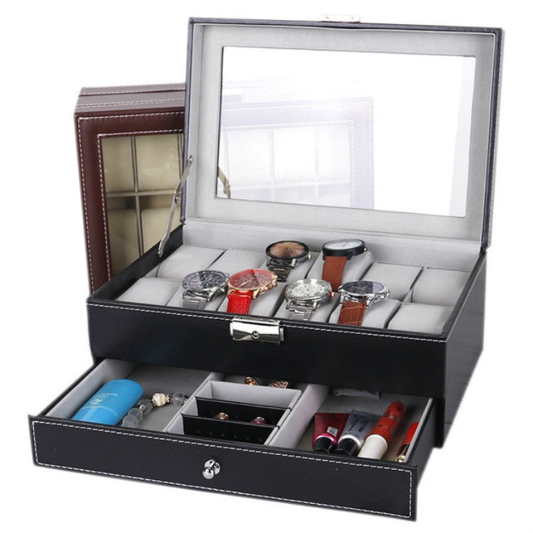 หนัง PU 12 บิตกล่องนาฬิกา Double-Layer เครื่องประดับกล่องกล่อง, PU Leather Brown