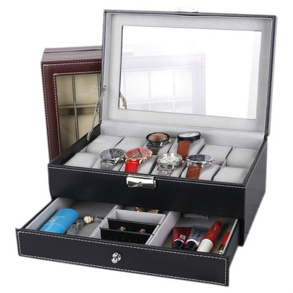 หนัง PU 12 บิตกล่องนาฬิกา Double-Layer เครื่องประดับกล่องกล่อง, PU Leather Brown