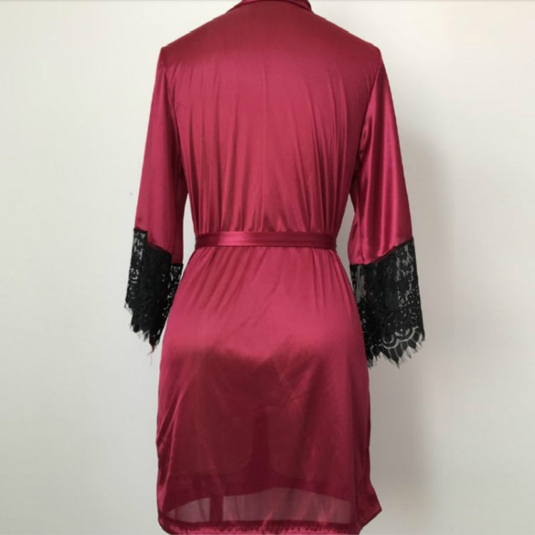 ผู้หญิงเซ็กซี่ผ้าไหม Dressing Lace เสื้อคลุมอาบน้ำชุดนอน, XXXL, M