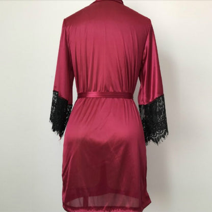 ผู้หญิงเซ็กซี่ผ้าไหม Dressing Lace เสื้อคลุมอาบน้ำชุดนอน, XXXL, M