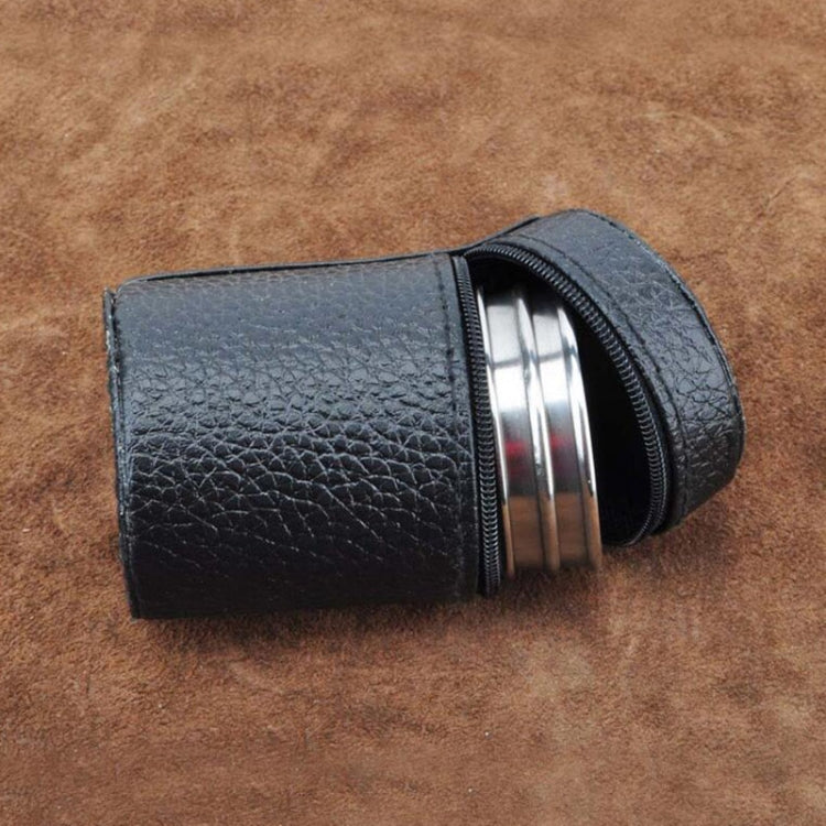 4 in 1 70ml Outdoor Camping Tableware ถ้วยท่องเที่ยวชุดอุปกรณ์ปิกนิกสแตนเลสสตีลไวน์เบียร์ถ้วยแก้ววิสกี้ PU หนัง