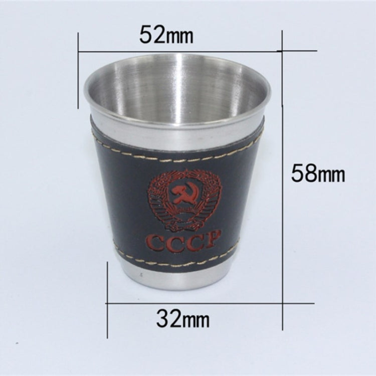 4 in 1 70ml Outdoor Camping Tableware ถ้วยท่องเที่ยวชุดอุปกรณ์ปิกนิกสแตนเลสสตีลไวน์เบียร์ถ้วยแก้ววิสกี้ PU หนัง
