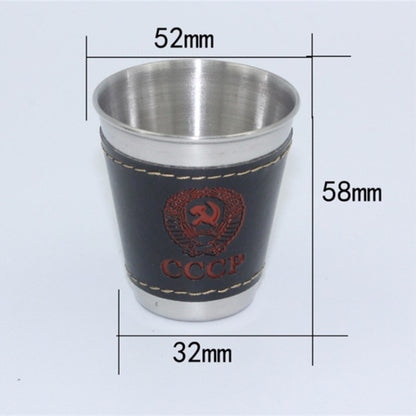4 in 1 70ml Outdoor Camping Tableware ถ้วยท่องเที่ยวชุดอุปกรณ์ปิกนิกสแตนเลสสตีลไวน์เบียร์ถ้วยแก้ววิสกี้ PU หนัง