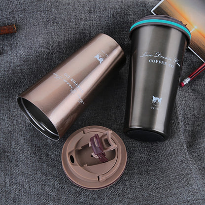 500ML สแตนเลสแบบพกพาของขวัญสร้างสรรค์ถ้วยกาแฟสำนักงานสูญญากาศ THERMOS MUG