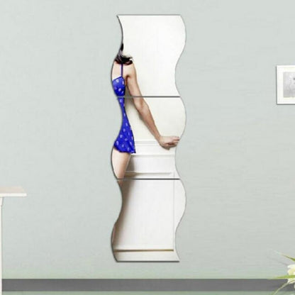 กระจกอะคริลิค DIY Wave สไตล์สติกเกอร์กระจกแบบถอดได้แต่งหน้ากระจกบ้านห้องนอนตกแต่ง, Wall Mirror Acrylic