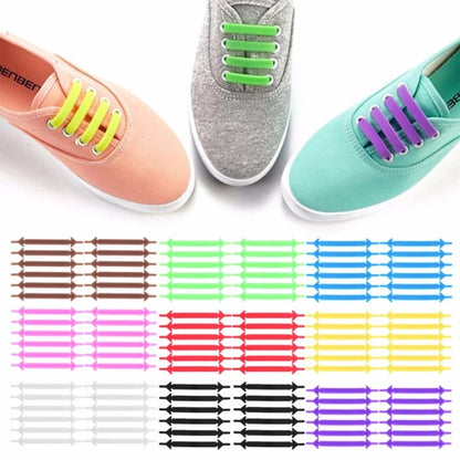 12 ชิ้น/เซ็ต Creative Unisex ผู้หญิงผู้ชายกีฬาวิ่งไม่มี Tie Shoelaces ซิลิโคนยืดหยุ่นรองเท้าลูกไม้สำหรับรองเท้าผ้าใบทั้งหมด