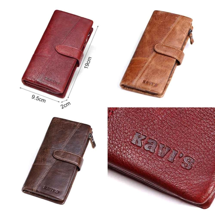 KAVIS กระเป๋าสตางค์ผู้หญิงหนังแท้ทรงยาวมีซิปใส่เหรียญ