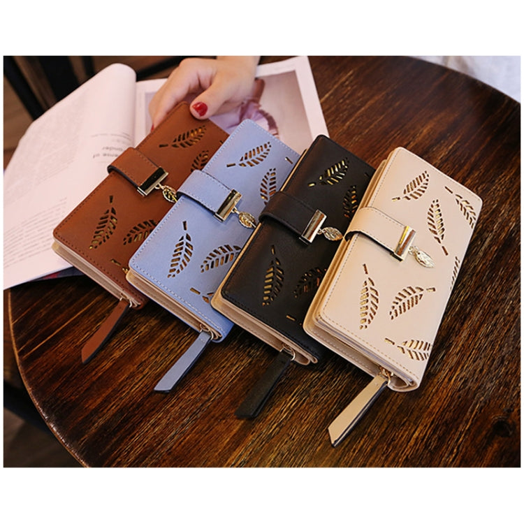Long Gold Hollow Leaves กระเป๋าสตางค์ใส่เหรียญสำหรับผู้หญิง