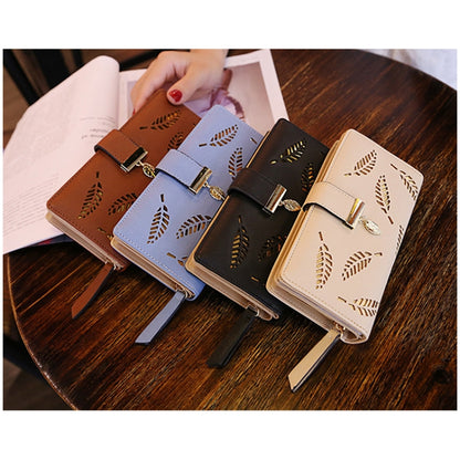 Long Gold Hollow Leaves กระเป๋าสตางค์ใส่เหรียญสำหรับผู้หญิง