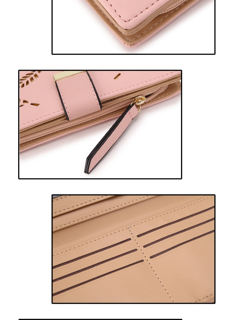 Long Gold Hollow Leaves กระเป๋าสตางค์ใส่เหรียญสำหรับผู้หญิง