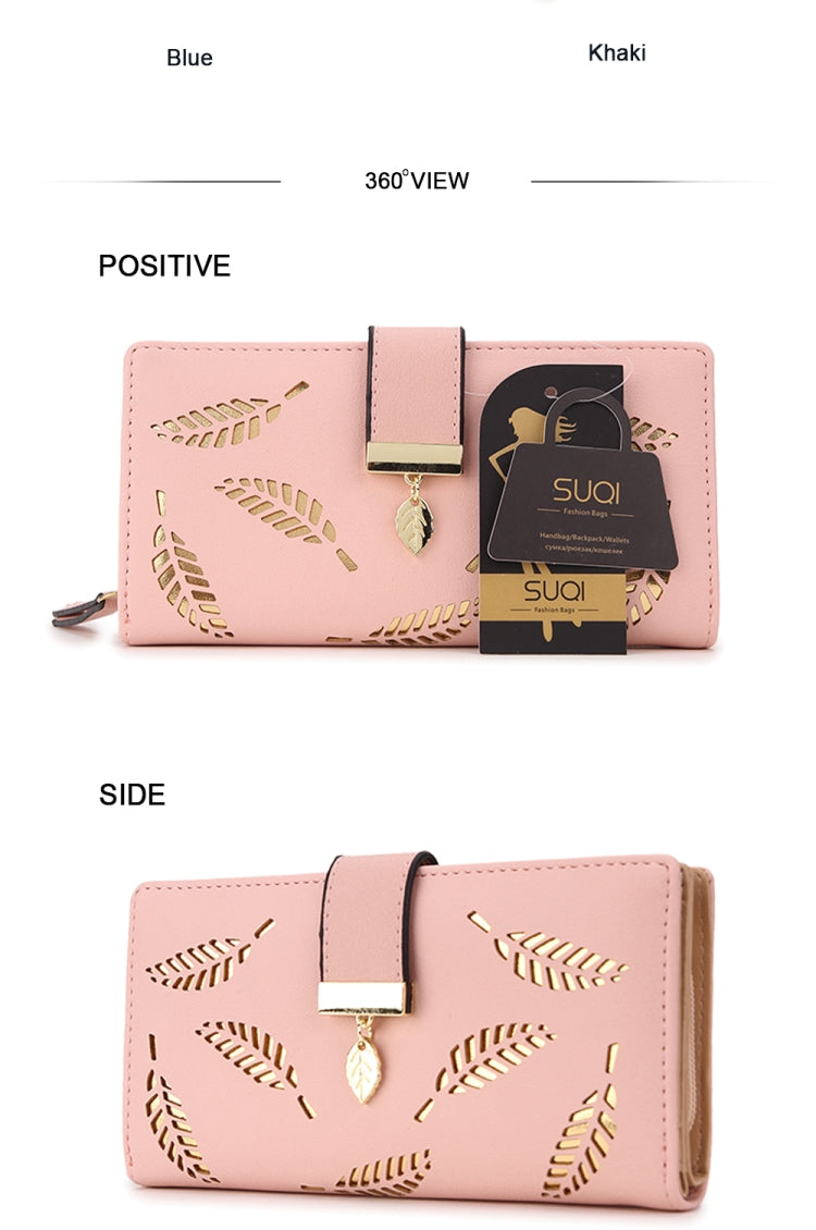 Long Gold Hollow Leaves กระเป๋าสตางค์ใส่เหรียญสำหรับผู้หญิง