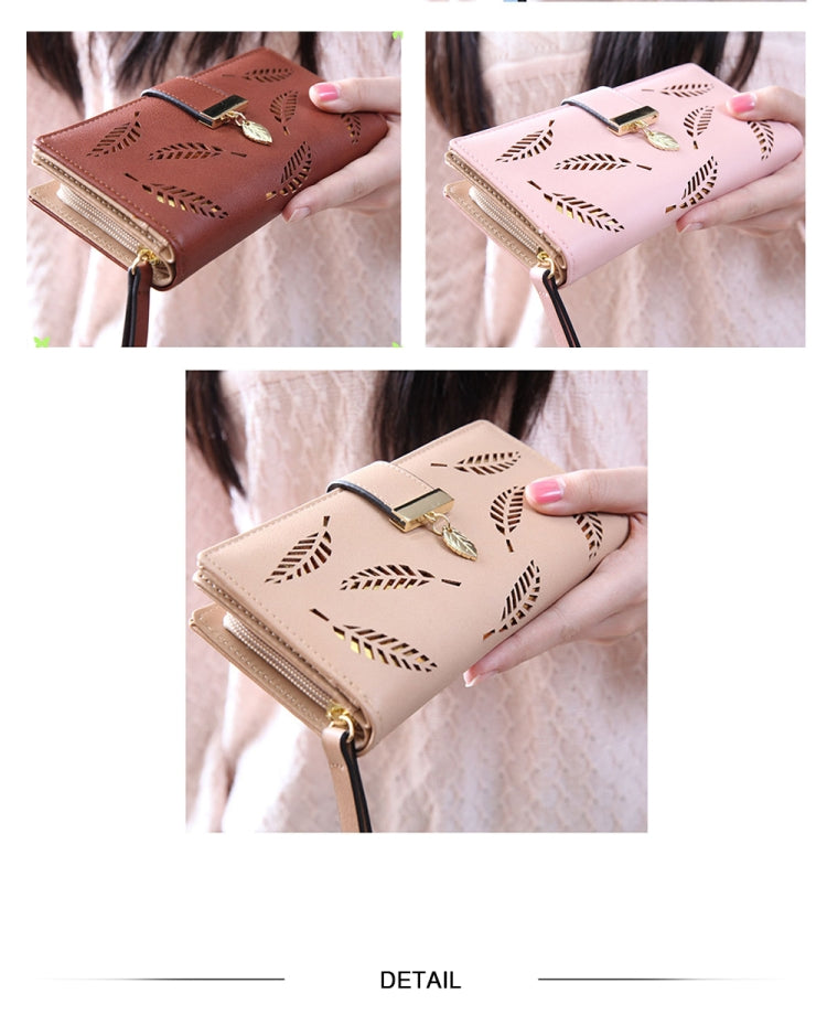 Long Gold Hollow Leaves กระเป๋าสตางค์ใส่เหรียญสำหรับผู้หญิง