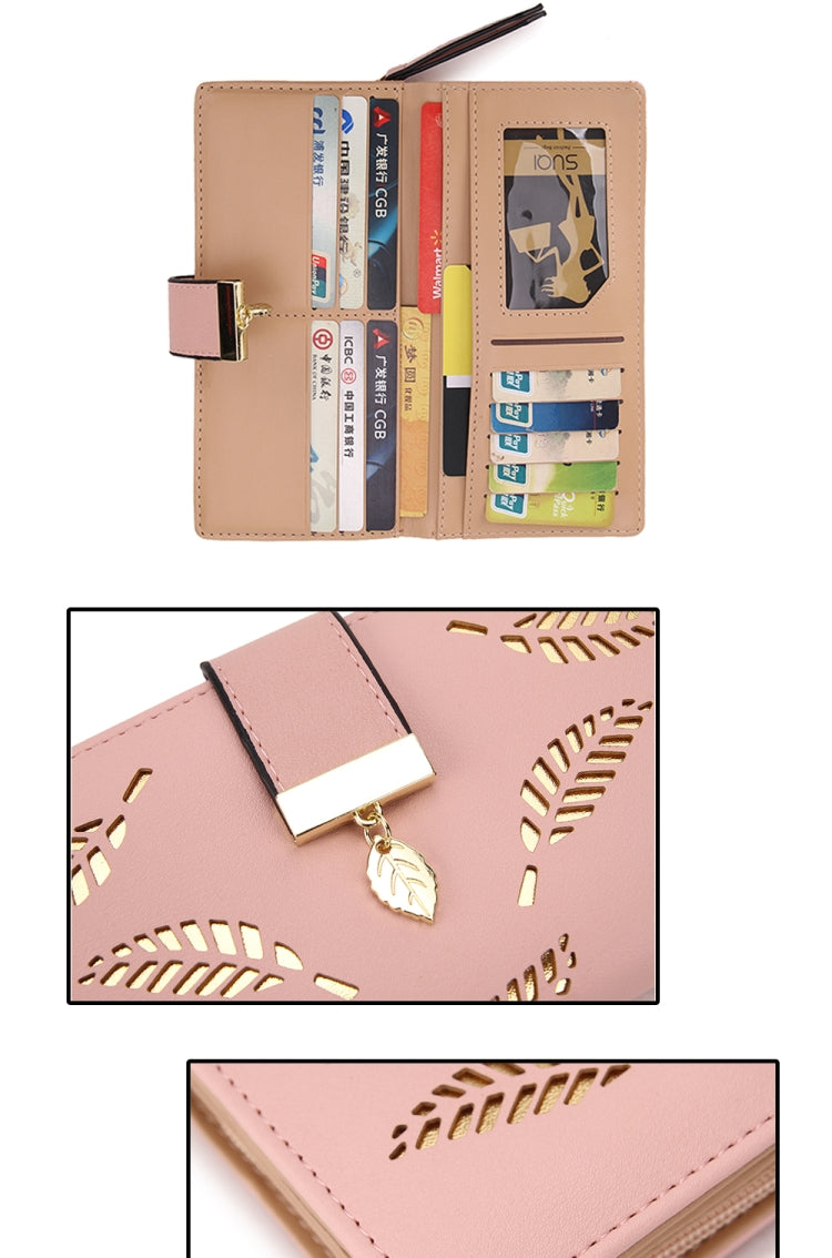 Long Gold Hollow Leaves กระเป๋าสตางค์ใส่เหรียญสำหรับผู้หญิง