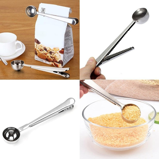 5PCS มัลติฟังก์ชั่ครัวตักกาแฟพร้อมคลิปสแตนเลสสตีลชากาแฟวัดถ้วยกาแฟ Scoop, Coffee Scoop(Silver), Coffee Scoop(Gold), Coffee Scoop(Black), Coffee Scoop(Rose Gold)