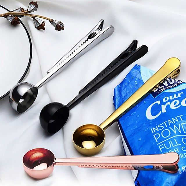 5PCS มัลติฟังก์ชั่ครัวตักกาแฟพร้อมคลิปสแตนเลสสตีลชากาแฟวัดถ้วยกาแฟ Scoop, Coffee Scoop(Silver), Coffee Scoop(Gold), Coffee Scoop(Black), Coffee Scoop(Rose Gold)