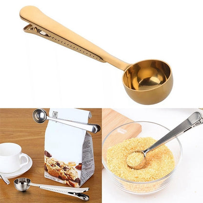5PCS มัลติฟังก์ชั่ครัวตักกาแฟพร้อมคลิปสแตนเลสสตีลชากาแฟวัดถ้วยกาแฟ Scoop, Coffee Scoop(Silver), Coffee Scoop(Gold), Coffee Scoop(Black), Coffee Scoop(Rose Gold)