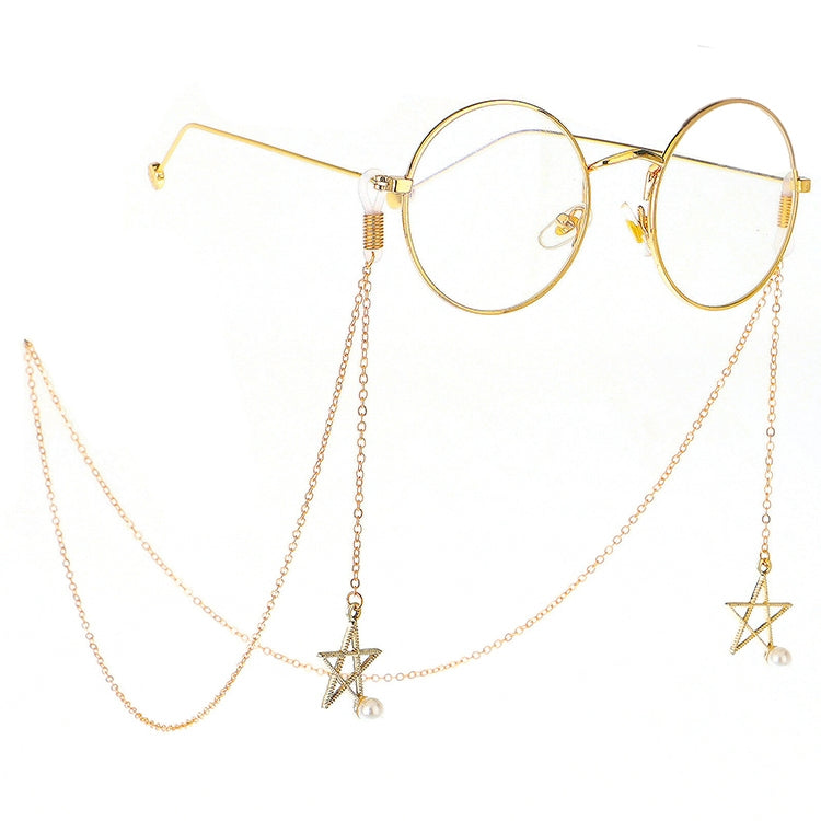 จี้แว่นตาโลหะกันลื่น 2 ชิ้นพร้อมห่วงโซ่แว่นตาจี้มุก, Pendant Glasses Chain