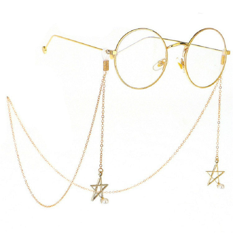 จี้แว่นตาโลหะกันลื่น 2 ชิ้นพร้อมห่วงโซ่แว่นตาจี้มุก, Pendant Glasses Chain