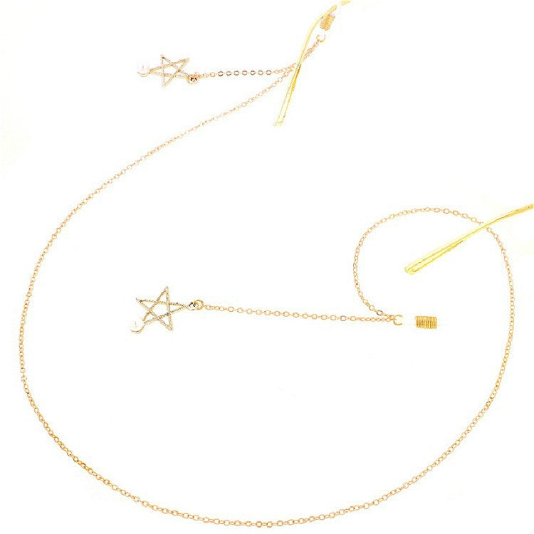 จี้แว่นตาโลหะกันลื่น 2 ชิ้นพร้อมห่วงโซ่แว่นตาจี้มุก, Pendant Glasses Chain