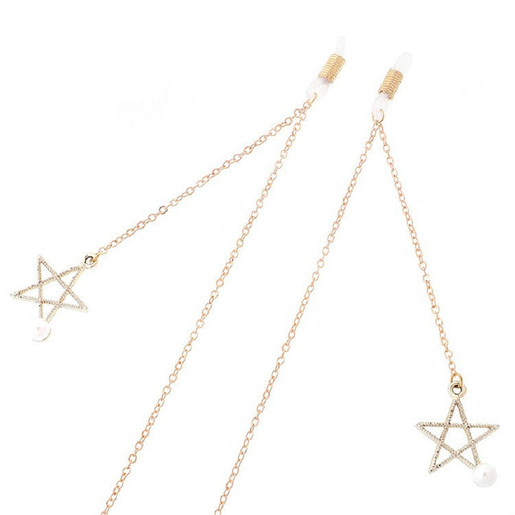 จี้แว่นตาโลหะกันลื่น 2 ชิ้นพร้อมห่วงโซ่แว่นตาจี้มุก, Pendant Glasses Chain