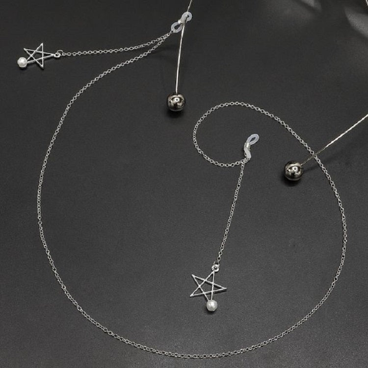 จี้แว่นตาโลหะกันลื่น 2 ชิ้นพร้อมห่วงโซ่แว่นตาจี้มุก, Pendant Glasses Chain