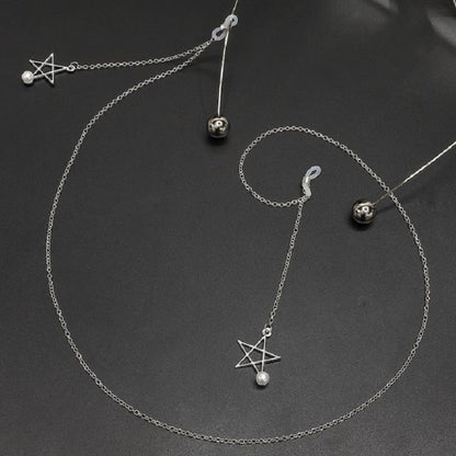 จี้แว่นตาโลหะกันลื่น 2 ชิ้นพร้อมห่วงโซ่แว่นตาจี้มุก, Pendant Glasses Chain