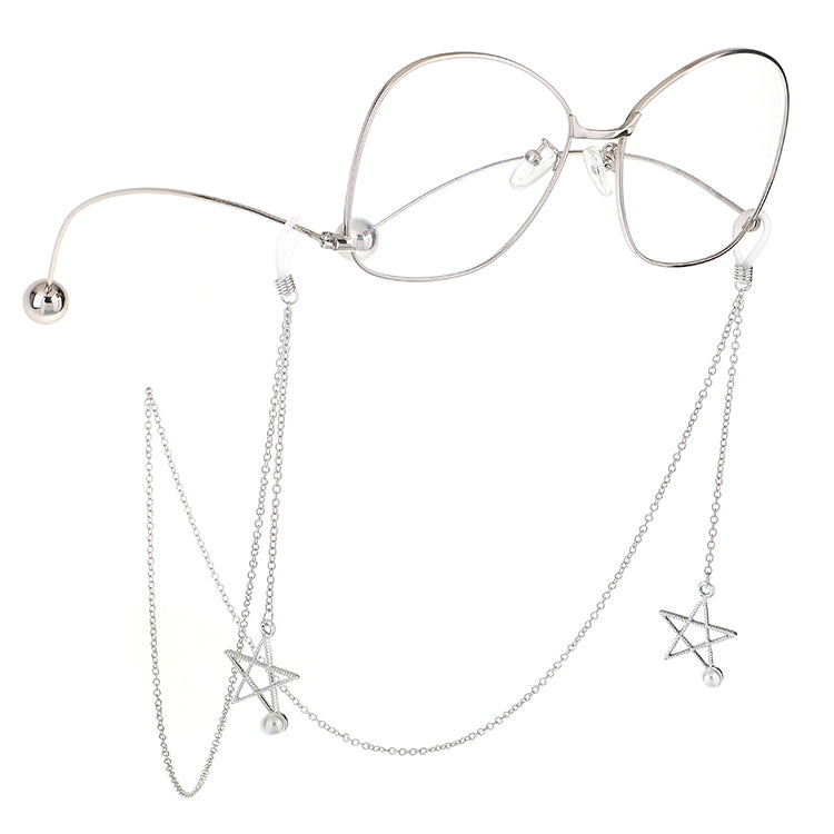 จี้แว่นตาโลหะกันลื่น 2 ชิ้นพร้อมห่วงโซ่แว่นตาจี้มุก, Pendant Glasses Chain