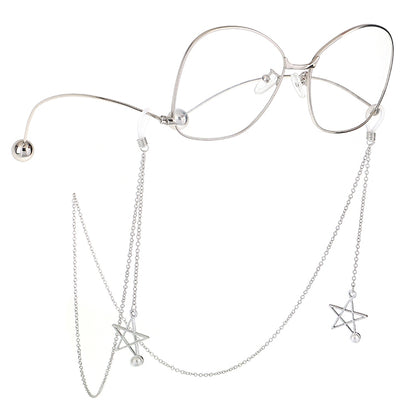 จี้แว่นตาโลหะกันลื่น 2 ชิ้นพร้อมห่วงโซ่แว่นตาจี้มุก, Pendant Glasses Chain