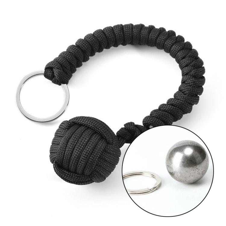 การป้องกันความปลอดภัยกลางแจ้งสีดำกำปั้นลิงลูกปืนเหล็กป้องกันตัวเอง Lanyard Survival Key CHAIN