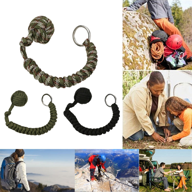 การป้องกันความปลอดภัยกลางแจ้งสีดำกำปั้นลิงลูกปืนเหล็กป้องกันตัวเอง Lanyard Survival Key CHAIN